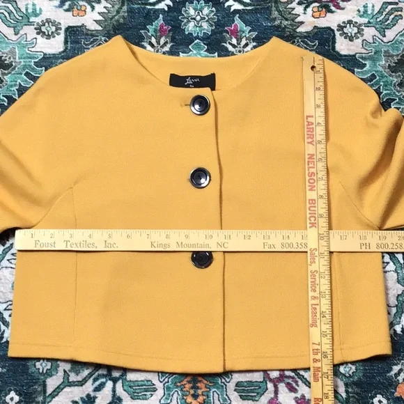 VTG Lennie for Nina Leonard Mustard Stylish Knit Cropped Suit Jacket Sz Small - Picture 7 of 9
